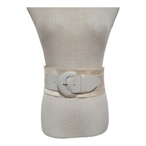 Donna Karan Waist Belt Buckle Closure Wide Elastic Leather Cream White Size M